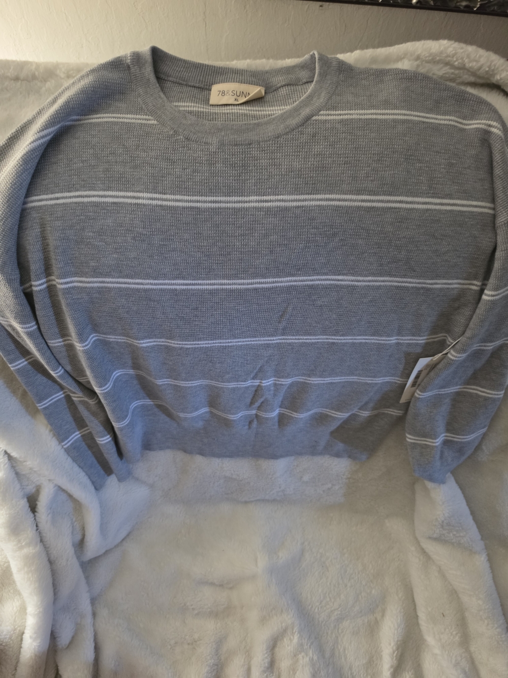 78&Sunny Light Gray Striped Crewneck Sweater